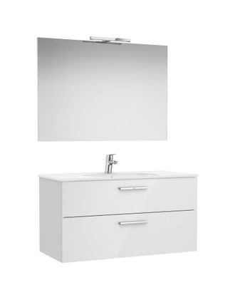 Roca Roca - Pack Mueble Base De 2 Cajones + Lavabo + Espejo + Aplique Led Victoria Medidas: 1005x453x515 Mm