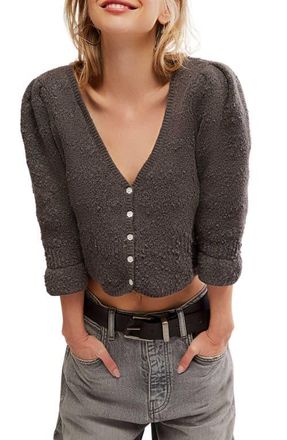 Free People Crop Boucl&eacute; Cardigan in Charcoal Grey at Nordstrom, Size X-Small