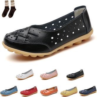 Generic Orthopedic Loafers for Women, Orthopedic Loafers in Breathable Leather, Womens Loafers & Moccasins Casual Non-Slip Driving (Black, Adult, Women, 6.5, 