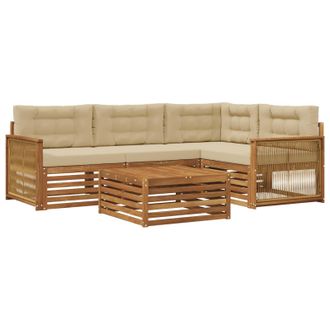 vidaXL Conjunto De Sof&aacute;s De Exterior Con Coj&iacute;n 5 Pcs Natural Y Beige Vidaxl