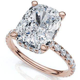 Pompeii3 Certified 3 1/2Ct Cushion Hidden Halo Diamond Engagement Ring 14k Gold Lab Grown