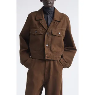 Christophe Lemaire Crop Heavy Cotton Twill Jacket in Cacao at Nordstrom, Size 42