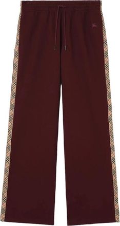 Burberry Check Trim Katoenen Track Pants - Dames - Sweatpants - Rood - XS - Katoen - Broeken