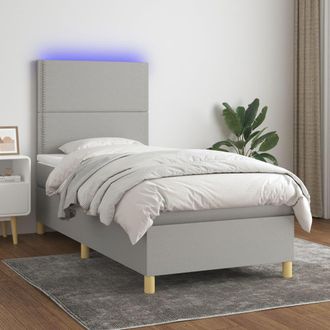 vidaXL Vidaxl - Cama Box Spring Colch&oacute;n Y Luces Led Tela Gris Claro 90x190 Cm