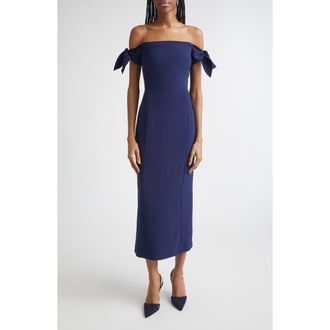 Carolina Herrera Off the Shoulder Stretch Crepe Column Dress in Midnight at Nordstrom, Size 10