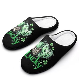 Generic Lucky Leopard Heart Shamrocks Fashion Cotton Slippers for Women Memory Foam House Slippers Non-Slip House Bedroom Shoes