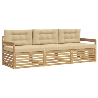 vidaXL Conjunto De Sof&aacute;s De Exterior Con Coj&iacute;n 3 Pcs Y Beige Poli&eacute;ster Vidaxl