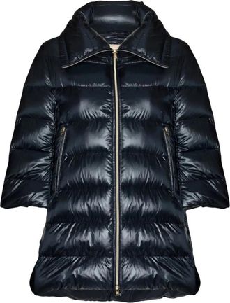 Herno Donkerblauw Gewatteerd Hoognek Jas - Dames - Gewatteerde jassen - Blauw - XL - Jassen