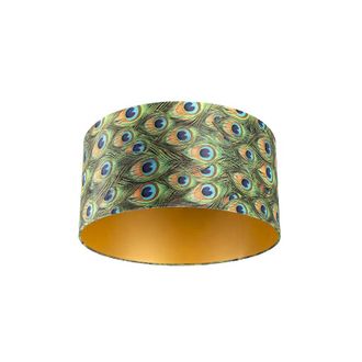 QAZQA Algod&oacute;n Pantalla De L&aacute;mpara De Terciopelo Dise&ntilde;o Pavo Real 50/50/25 Con Interior Dorado, - Qazqa