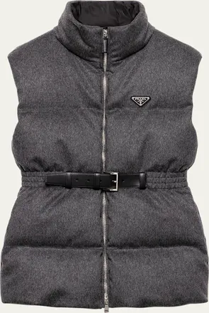 Prada Belted Velvet Down Puffer Jacket