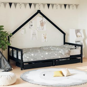 vidaXL Estructura De Cama Ni&ntilde;os Con Cajones Madera Pino Negro 90x200cm Vidaxl