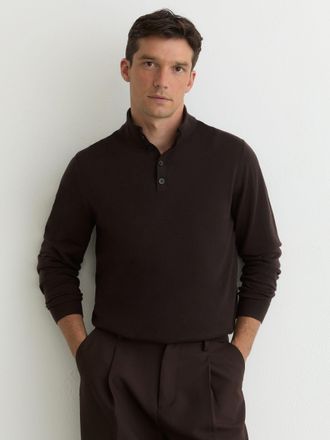 Reiss Chocolate Brown Merino Wool Half-button Funnel Jumper, Xxl