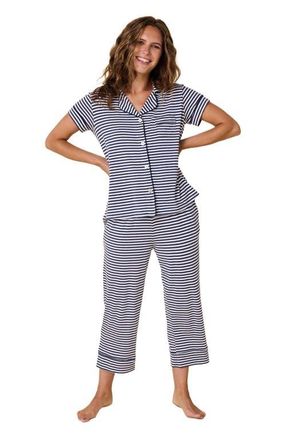 The Cats Pajamas Pima Knit Holiday Capri Set in Essential Stripe Navy at Nordstrom, Size X-Large