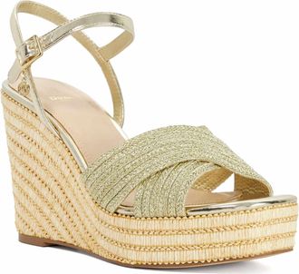 Dune London Womens Ladies Kava - Raffia Wedge Sandals - Gold - Size UK 6