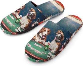 Generic Dogs Playing Poker Cotton Slippers for Men Memory Foam House Slippers Soft Anti-skid Sole Indoor Outdoor Shoes