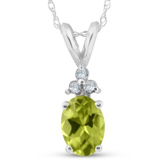 Pompeii3 5/8ct Oval Peridot & Diamond Solitaire Pendant 14K White Gold With 18 Chain