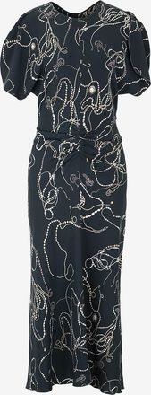 Victoria Beckham Langes Cr&ecirc;pe-Kleid mit Schmuck-Print Gathered Waist