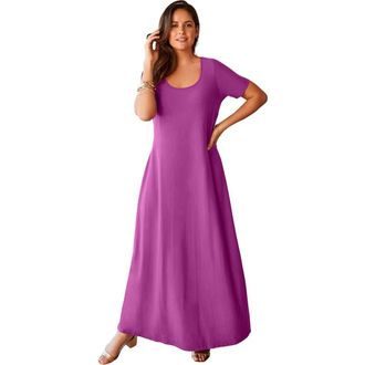 Jessica London Stretch Cotton T-Shirt Maxi Dress in Deep Orchid at Nordstrom, Size 24