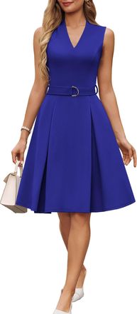 Grace Karin Womens Elegant Sleeveless Dress Summer V Neck Belted A Line Knee Long Dresses 2XL Royal Blue