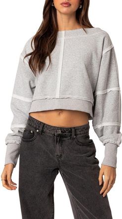 Edikted Inside Out Crop Sweatshirt in Gray-Melange at Nordstrom, Size X-Small