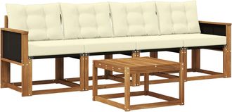 vidaXL Conjunto De Sof&aacute;s De Exterior 5 Uds. Natural Y Crema Vidaxl