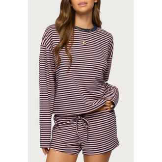 Edikted Jainee Stripe Long Sleeve Top in Navy-And-Pink at Nordstrom, Size X-Large