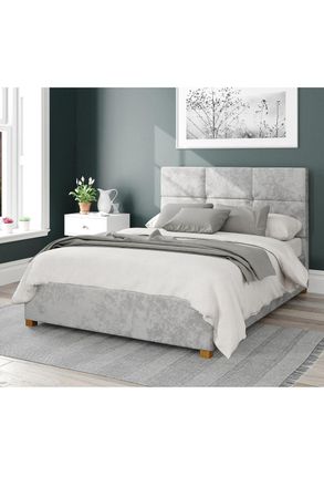 Aspire Home Accents Caine Upholstered Ottoman Storage Bed, Mirazzi Velvet Fabric in Silver | Size: Small Double