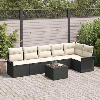 vidaXL Vidaxl - Conjunto De Sof&aacute; De Jard&iacute;n Con Coj&iacute;n 7 Pcs Negro Polirat&aacute;n