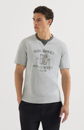 Brunello Cucinelli Cotton jersey crew neck T-shirt with print in Grey at Nordstrom, Size Xxx-Large