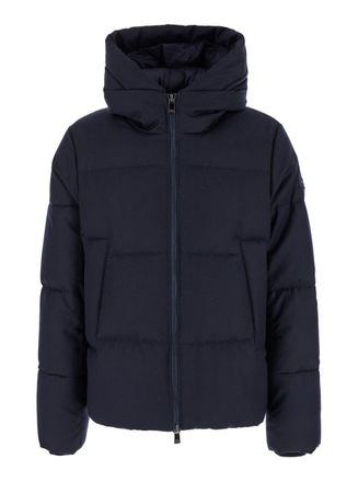 Tatras Antoldo Blue Down Jacket With Hood And Logo Patch In Wool Man