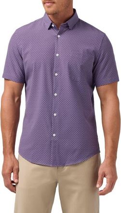 Mizzen+Main Leeward Trim Fit Short Sleeve Performance Button-Up Shirt in Passion Purple Palm Shadow at Nordstrom, Size Xx-Large