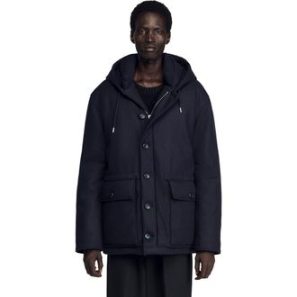 Sandro Hooded wool parka in Navy Blue at Nordstrom, Size Xx-Large