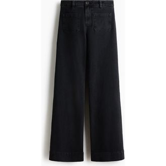 H&M Wide High Waist Jeans in Denim Black at Nordstrom, Size 20