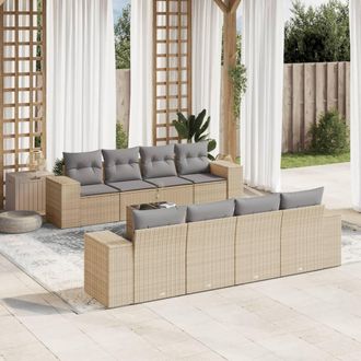 vidaXL Set De Sof&aacute;s De Jard&iacute;n 9 Pzas Con Cojines Rat&aacute;n Sint&eacute;tico Beige Vidaxl