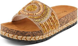 Spring Step Womens SWIRLA Multicolor Beaded One-Band Slide Cork Wedge Sandals, Yellow Multi, 7.5-8