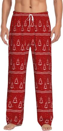 Generic Funny Christmas Pyjamas Men Casual Xmas Tree Printed Pyjama Bottoms Lightweight Elastic Pjs Soft Holiday Lounge Sleepwear, Red, XL
