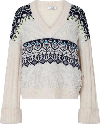 Liu Jo Natuurlijke Fair Isle V-hals Trui - Dames - V-hals truien - Beige - S - Wol - Truien & Vesten