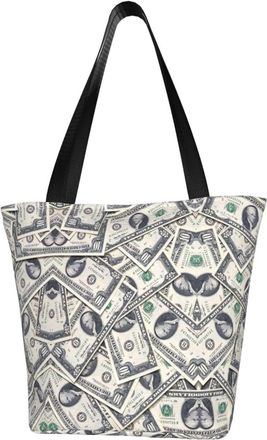 AOOEDM Dollar Money Reusable Grocery Bag Shopping Bag Casual Shoulder Bag Handbag for Men Women ECO Market Bag Beach Bag Travel Totes