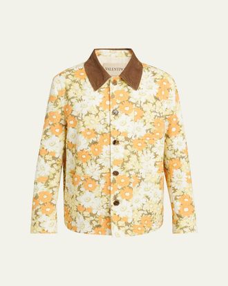 Valentino Garavani Mens Floral-Print Cotton Jacket