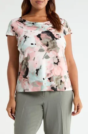 Kasper Blurred Floral Print Cowl Neck Top in Tearose Multi at Nordstrom, Size 3X