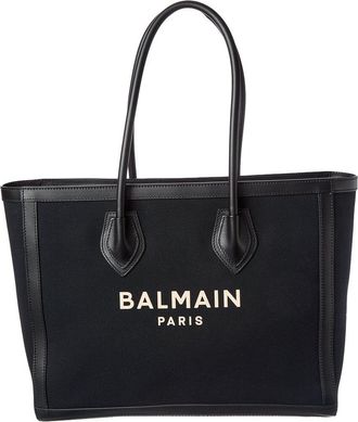 Balmain Logo Canvas & Leather Tote