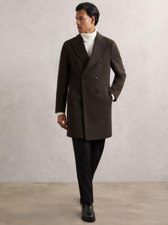 Reiss Dark Khaki Green Wool-blend Double-breasted Overcoat, M