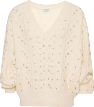 Fracomina Jersey de pico con trenzas - Knitwear - Mujer - Blanco - XS
