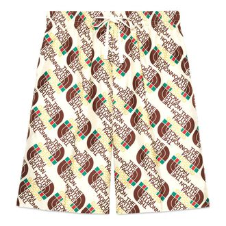 Gucci x The North Face Logo Web Print Silk Shorts Ivory Brown Green 654771-ZAGUR-9117