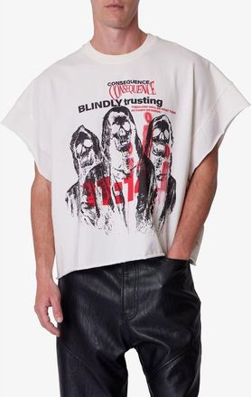 mnml Grim Graphic Cutoff T-Shirt in Off White at Nordstrom, Size Xxx-Large