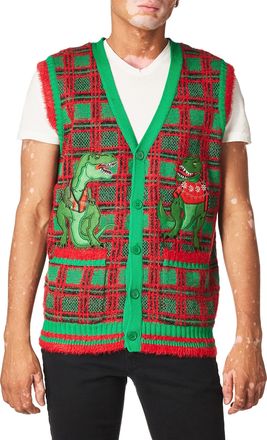 Blizzard Bay Mens Ugly Christmas Sweater Vest Suit Jacket, Red/Green Combo, X-Large