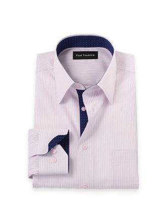 Paul Fredrick Slim Fit Non-iron Cotton Stripe Dress Shirt With Contrast Trim