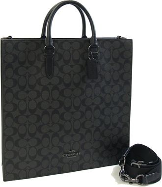 Coach Signature Black Gray Pvc Leather Handbag Shoulder Bag (Pre-Owned)