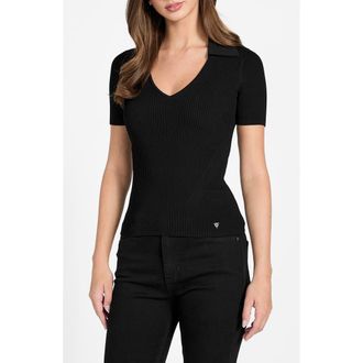 Guess Stella Rib Polo Sweater in Black at Nordstrom, Size X-Small