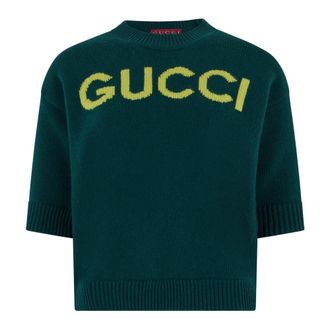 Gucci Round-neck Knitwear, female, Green, Size: S Soft wool top with intarsia
